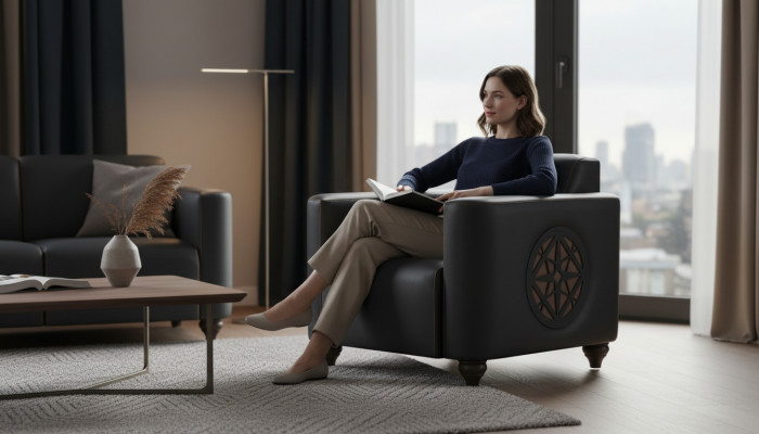 Sessel Schwarz Einfarbig Modern Design Stil Arbeitszimmer Wohnzimmer