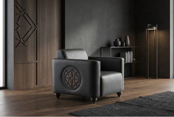 Sessel Schwarz Einfarbig Modern Design Stil Arbeitszimmer Wohnzimmer