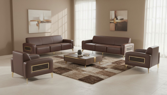 Edle Braune Arbeitszimmer Ledergarnitur Moderne Dreisitzer Sofas Sessel