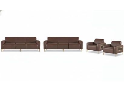 Edle Braune Arbeitszimmer Ledergarnitur Moderne Dreisitzer Sofas Sessel