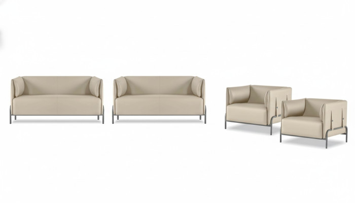 Arbeitszimmer-Set 4tlg Beige 2x 2-Sitzer 2x Sessel Einfarbig Wohnzimmer