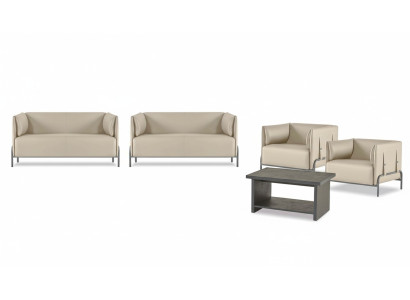 Hellbeige Arbeitszimmer Möbel Designer 2x Zweisitzer Luxus Sessel Tisch