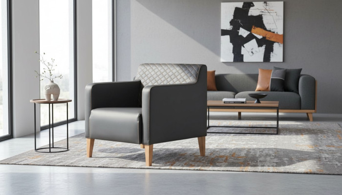 Sessel Schwarz Einfarbig Modern Design Stil Arbeitszimmer Wohnzimmer