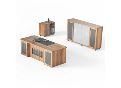 Arbeitszimmer-Set 3tlg Bürotisch Sideboard Kommode Stauraum Braun Schwarz