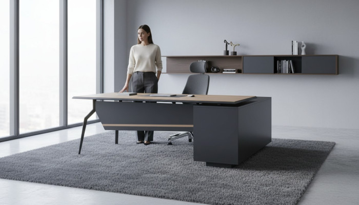 Schwarz-Brauner Arbeitszimmer Tisch Designer Ecktisch Holz Büro Möbel