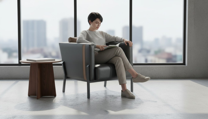 Schwarzer Ledersessel Arbeitszimmer Designer Einsitzer Leder Sitzmöbel