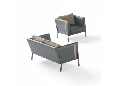 Arbeitszimmer Sitzmöbel Luxuriöser Grauer Leder 2-Sitzer Edler Sessel