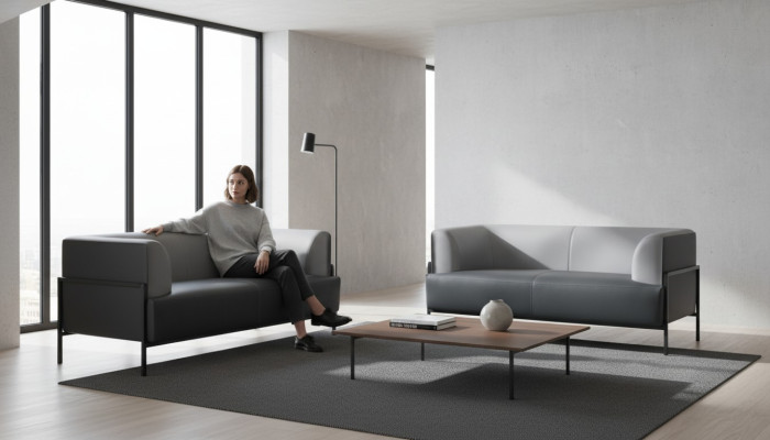 Ledersofa Schwarz Modern Sitzmöbel 4tlg Garmitur Edelstahl Büro Armlehnen