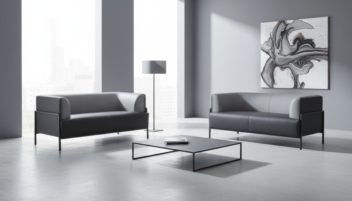 Ledersofa Schwarz Modern Sitzmöbel 4tlg Garmitur Edelstahl Büro Armlehnen