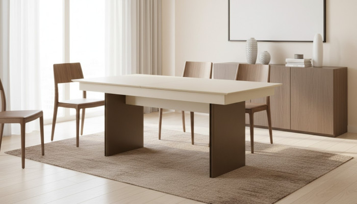Weiß-Brauner Esstisch Luxuriöse Esszimmer Möbel Ausziehbarer Holz Tisch