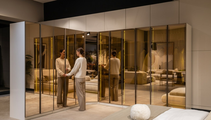 Designer Weißer Kleiderschrank L-Form Schrank Luxuriöser Glasschrank