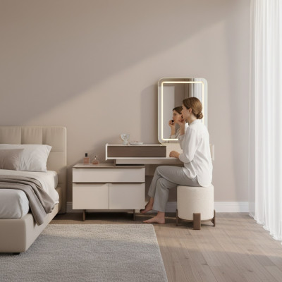 Moderne Schlafzimmer Möbel Edler Kosmetiktisch Polster Hocker Spiegel