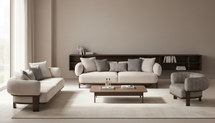 Hellgraue Wohnzimmer Sitzgarnitur Polstercouchen Textilsessel 2x Sofas