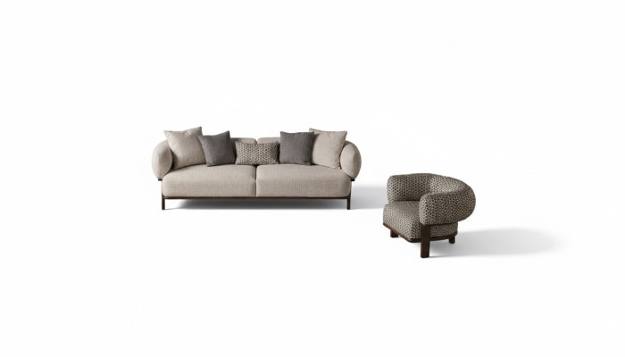 Graue Wohnzimmer Sofas Luxuriöser Lehnsessel Textilcouchen 2tlg Garnitur