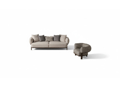 Graue Wohnzimmer Sofas Luxuriöser Lehnsessel Textilcouchen 2tlg Garnitur