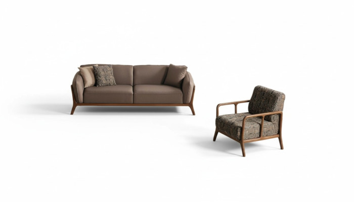 Braune Moderne 3-Sitzer Couch Wohnzimmer Sessel 2tlg Edle Sitzgarnitur