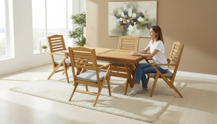 Robuste Garten Garnitur Essgarnitur 4x Holzstühle Designer Esstisch 5tlg