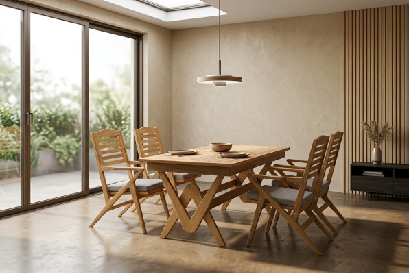 Robuste Garten Garnitur Essgarnitur 4x Holzstühle Designer Esstisch 5tlg
