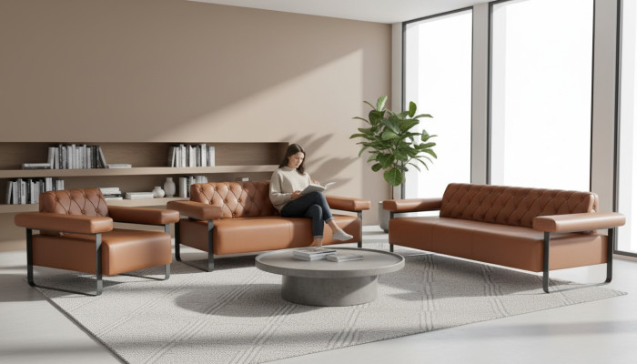 Komplett Braun Ledersofas Edelstahl 3-Sitzer 2-Sitzer Sofa Chesterfield
