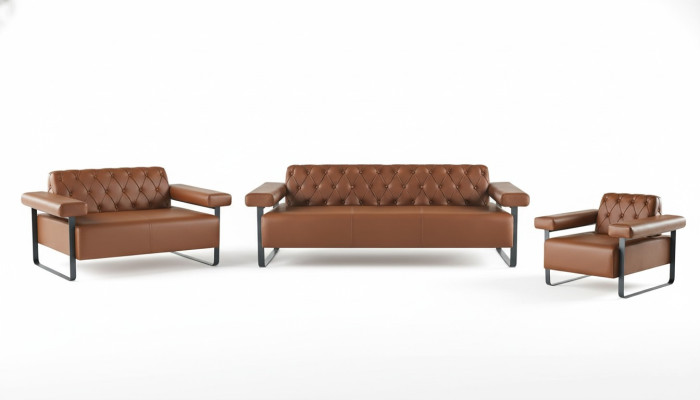 Komplett Braun Ledersofas Edelstahl 3-Sitzer 2-Sitzer Sofa Chesterfield