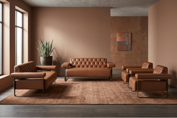 Ledersofas 2-Sitzer Sofas Sessel Couch Knöpfe Chesterfield Edelstahl