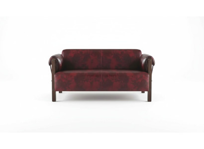 Couch Bordeaux Ledersofa 2-Sitzer Leder Holz Modern Sofa Armlehnen