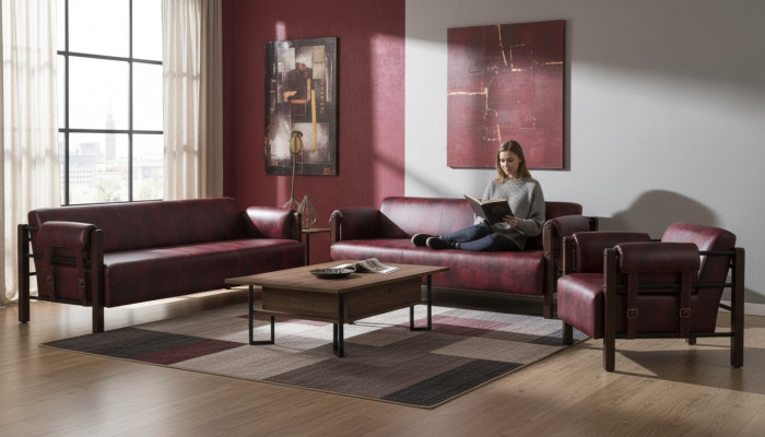 Sitzmöbel-Set 3-Sitzer Sessel Leder Weiche Holz Ledersofas Modern Sofas