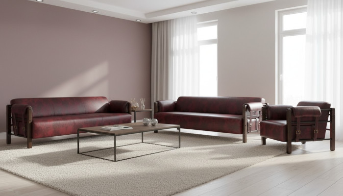 Sitzmöbel-Set 3-Sitzer Sessel Leder Weiche Holz Ledersofas Modern Sofas