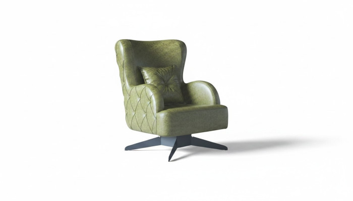 Sessel Polster 1-Sitzer Grün Kissen Eifarbig Klassisch Stil Leder Holz