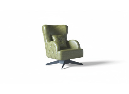 Sessel Polster 1-Sitzer Grün Kissen Eifarbig Klassisch Stil Leder Holz