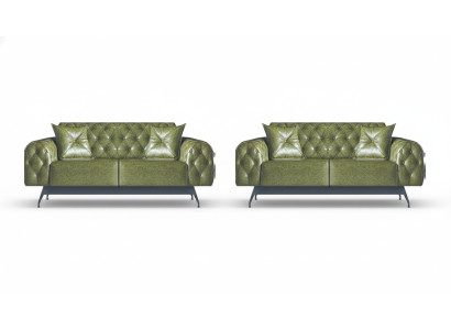 Sofa-Set 2-Sitzer Ledesofas Grün Chesterfield Klassisch Kissen Polster