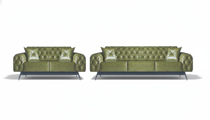 Ledersofas 3-Sitzer 2-Sitzer Chesterfield Grün Einfarbig Klassisch Sofas
