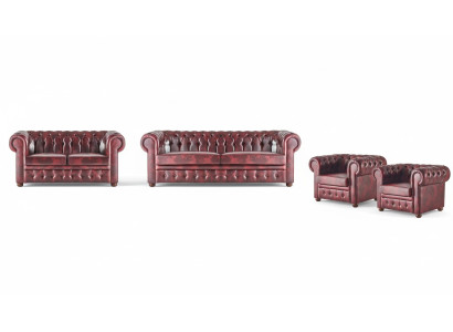 Sofagarnitur Set Couch Chesterfield 3-Sitzer 2-Sitzer Sessel Bordeaux Set 4tlg.