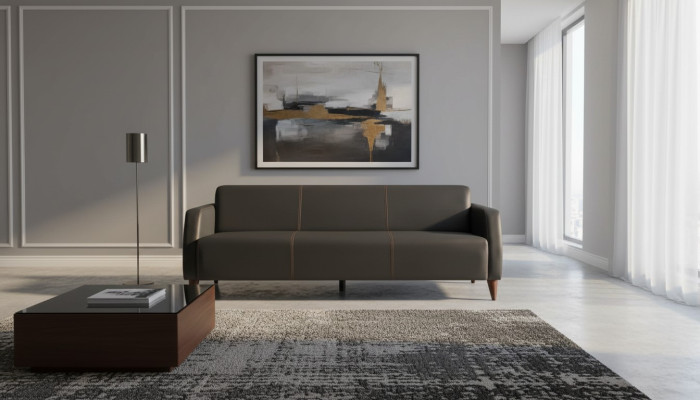 Ledersofa 3-Sitzer Sofa Schwarz Leder Holz Modern Vielseitig Weiche