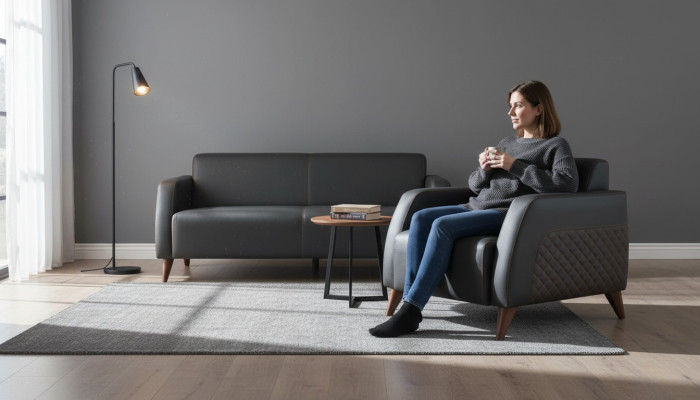 Sessel Schwarz Lehnsessel Leder Modern Holz Weiche Armlehnen 1-Sitzer