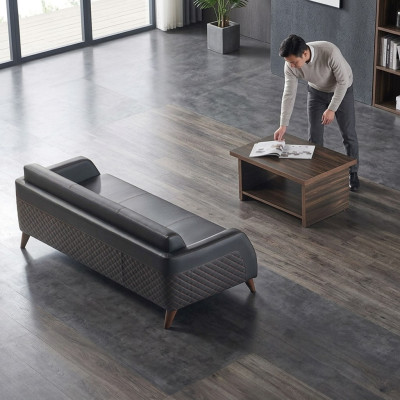 Ledersofa 3-Sitzer Sofa Couchtisch Couch Set Schwarz Braun Einlegeboden