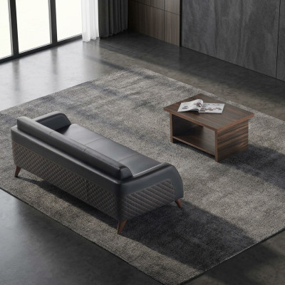 Ledersofa 3-Sitzer Sofa Couchtisch Couch Set Schwarz Braun Einlegeboden