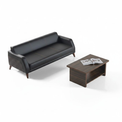 Ledersofa 3-Sitzer Sofa Couchtisch Couch Set Schwarz Braun Einlegeboden