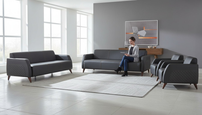 Sofagarnituren Schwarz 3-Sitzer 2-Sitzer Sessel Einfarbig Leder Set Sofas