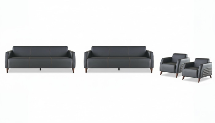 Sofagarnituren Schwarz 3-Sitzer 2-Sitzer Sessel Einfarbig Leder Set Sofas