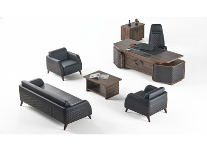 Modern Komplett  Arbeitszimmer-Set Schreibtisch Sofas Braun Schwarz Leder