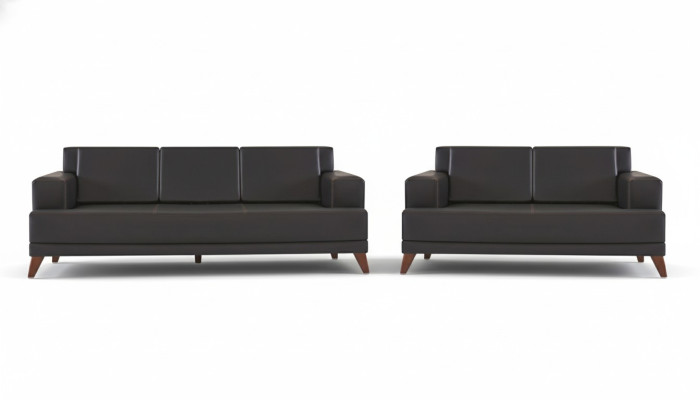 Modernnes Sofa-Set Ledersofas Schwarz 3-Sitzer 2-Sitzer Polster Kissen