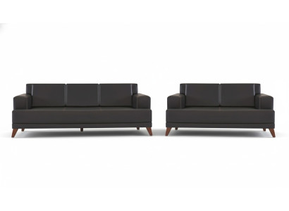 Modernnes Sofa-Set Ledersofas Schwarz 3-Sitzer 2-Sitzer Polster Kissen