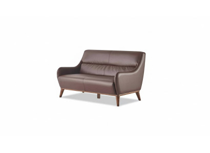 Ledersofa 2-Sitzer Sofa Braun Klassisch Leder Holz Weiche Armlehnen