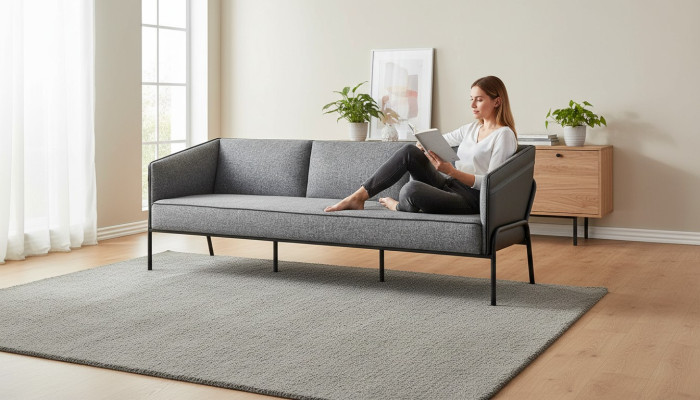 Ledersofa 3-Sitzer Grau Couch Modern Dreisitzig Textil Edelstahl Leder