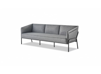 Ledersofa 3-Sitzer Grau Couch Modern Dreisitzig Textil Edelstahl Leder