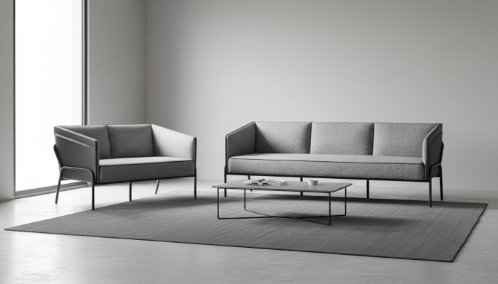 Moderner Sofa-Set 3-Sitzer 2-Sitzer Grau Textil Leder Edelstahl Couch
