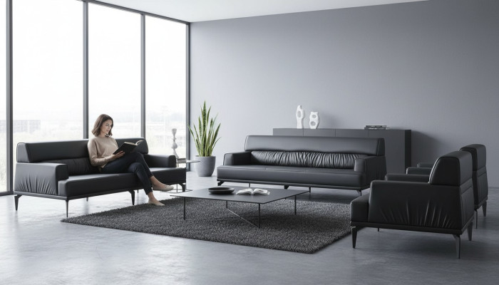 Sofagarnitur Couch Polster Möbel Büroeinrichtung Sitzer Schwarz Sofa-Set 4tlg.