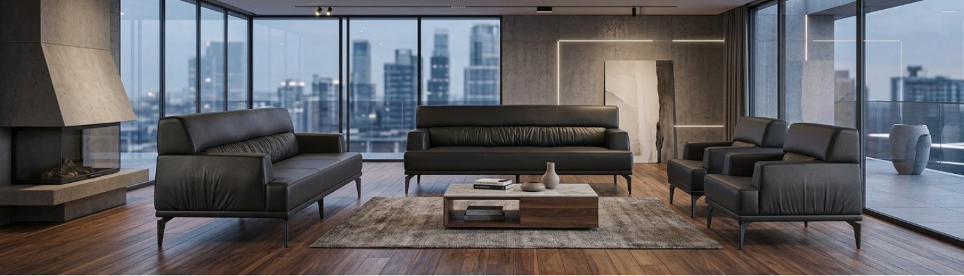 Sofagarnitur Couch Polster Möbel Büroeinrichtung Sitzer Schwarz Sofa-Set 4tlg.