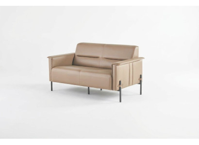 Couch Beige 2-Sitzer Sofa Modern Ledersofa Sitzmöbel Zweisitzig Leder